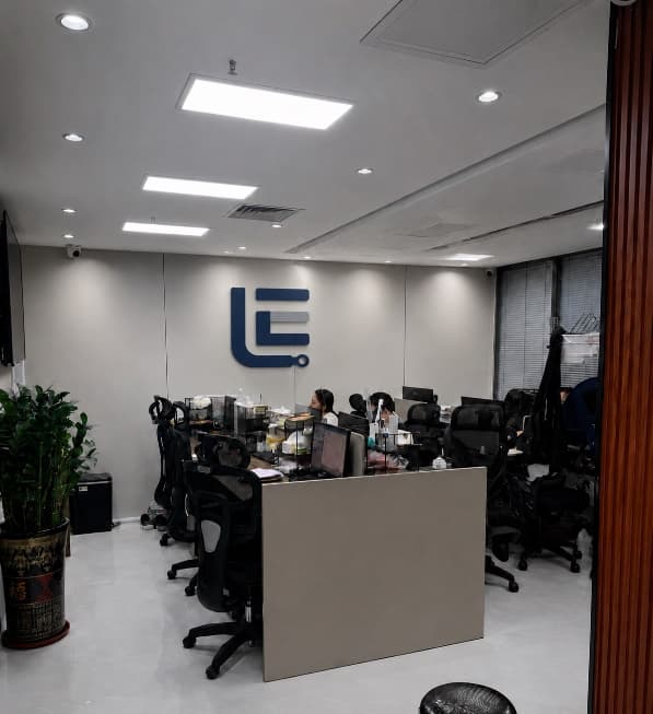 LINSION Shenzhen office with the branded reception wall